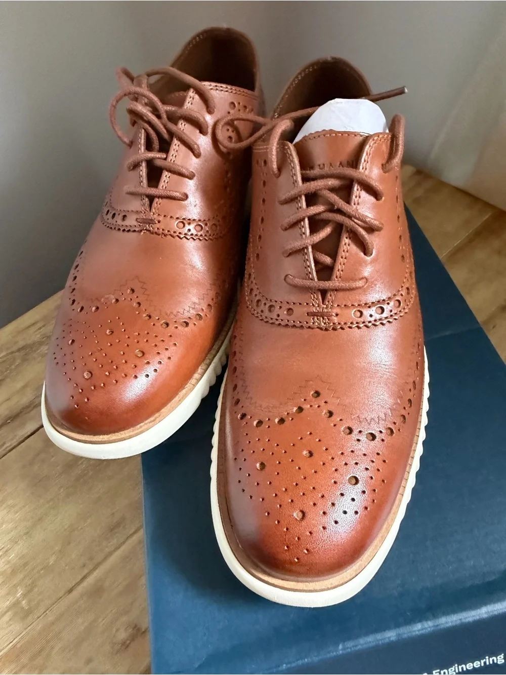 Cole Haan Grand Brown Leather Wingtip Derbys Size 8.5 NIB